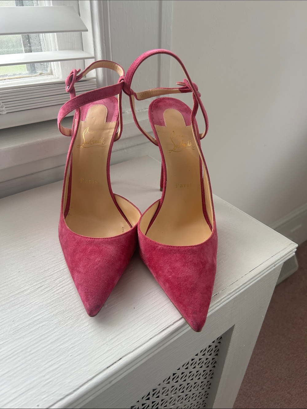 Christian Louboutin Fuchsia Suede Pointed-Toe Ankle-Tie Stilettos 41 - Picture 3 of 7